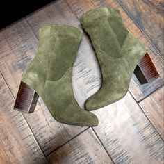 Mia Marbella Ankle Boots Size: 6 Color: Olive Green Material: Suede 4" Heel Condition: New Mia Odie Boots, Olive Green Ankle Boots, Wedding Cowboy Boots, Rustic Boots, Green Ankle Boots, Mia Shoes, Chelsea Ankle Boots, Black Ankle Booties, Block Heel Boots