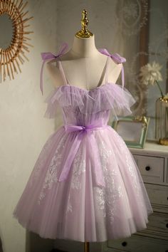 Cute Purple Sleeveless Lace Up Princess Short Homecoming Dresses Purple Dress Short Puffy, Purple Dress Outfit Party, Lavender Homecoming Dress, Cute Purple Dress, Purple Dress Short, Aurora Birthday, Purple Prom Dress Short, Hoco 2022, Sanrio Party