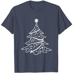 a t - shirt with a christmas tree on the front and white stars on the back