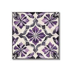 an artistic tile design with purple flowers