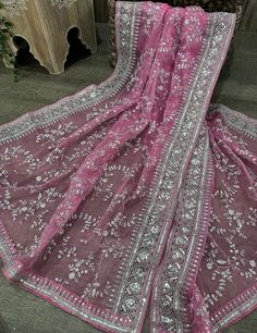 Gorgeous barely pink organza dupatta with silver embroidery and heavy sequins border. Silver Embroidered Saree Traditional Wear, Embroidered Silver Saree For Traditional Wear, Eid Silver Dupatta With Resham Embroidery, Embroidered Silver Saree, Silver Traditional Wear With Intricate Embroidery For Festivals, Unstitched Silver Dupatta With Zari Work, Silver Dupatta With Intricate Embroidery In Traditional Drape, Silver Dupatta With Zari Work, Silver Zari Work Dupatta For Eid