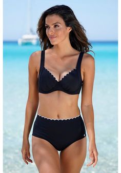 Black Scalloped High Waisted Bikini Bottom X28489 from LASCANA Elegant Bra Friendly Brief Swimwear, Elegant High Waist Swimwear For Pool, Elegant High Waist Swimwear For Beach, Elegant Solid Color High Waist Swimwear, Elegant Bra-friendly Swimwear For Beach Season, Elegant Bra Friendly Swimwear For Beach Season, Animal Print Swimwear, Neue Outfits, Unlined Bra