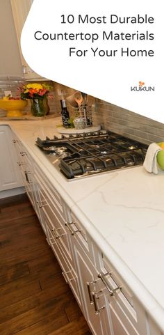 a white counter top in a kitchen next to a stove and oven with the words 10 most