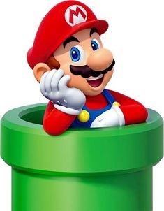 the mario bros character is sitting in a green barrel