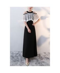 Get 10% off now! Buy long black with white lace elegant party dress cold shoulder at cheap price online. Free stable shipping and pro custom service since 2009. Elegant Evening Dress With Lace Trim For Banquets, Elegant Lace Off-shoulder Evening Dress, Elegant Off-shoulder Dress With Lace Sleeves, White Evening Dress With Lace Sleeves, Off-shoulder Lace Dress For Formal Occasions, Banquet Evening Dress With Lace Trim, Elegant Black Floor-length Lace Dress, Chic Black Evening Dress With Lace Trim, Black Floor-length Evening Dress With Lace Trim