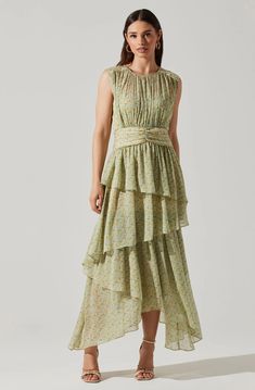 Clio Floral Tiered Ruffled Midi Dress – ASTR The Label Green Tiered Ruffle Midi Dress, Green Midi-length Ruffle Dress, Summer Midi-length Tiered Dress With Ruffles, Asymmetrical Tiered Skirt, Spring Floral Print Ruffle Dress, Midi Length, Bohemian Midi-length Tiered Dress With Floral Print, Ruffled Midi Dress, Astr The Label, Midi Ruffle Dress