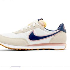 Brand New Nike Waffle Trainer 2 Se Size 6.5 Y In Cream With Navy Blue And Lilac Accents. Never Worn! Waffle Trainer 2, Nike Waffle Trainer, Nike 95, Nike 270, Nike Force 1, Black Basketball Shoes, Nike Zoom Pegasus, Nike Waffle, Nike Boy