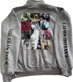 Cotton Sweatshirt For Fall Concerts, Oversized Cotton Sweatshirt For Concert, Crew Neck Cotton Hoodie For Concerts, Cotton Crew Neck Hoodie For Concerts, Cotton Graphic Sweatshirt For Concerts, Taylor Swift Eras Tour 2023, Eras Tour 2023, Grey Quarter Zip, Taylor Swift Eras Tour