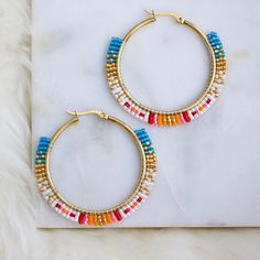 Geometric Beaded Hoop Earrings Orange - Etsy Gold Heishi Beads Earrings, Nickel-free Heishi Bead Hoop Earrings, Nickel-free Hoop Earrings With Heishi Beads, Gold Heishi Beaded Earrings With Colorful Beads, Gold Heishi Bead Earrings With Colorful Beads, Gift Hoop Earrings With Heishi Beads, Multicolor Metal Everyday Jewelry, Multicolor Everyday Metal Jewelry, Everyday Multicolor Metal Jewelry