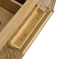 an open drawer in a wooden cabinet