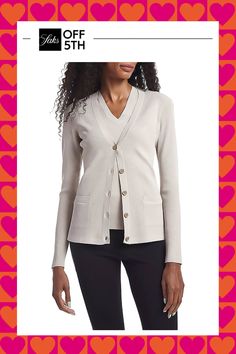 No Matter Your Lifestyle, Essential Fits Are Easy And Versatile. Crafted Of Ribbed Fabric With A Touch Of Stretch, This Cardigan Is The Perfect Layering Piece For Working From Home. Slip Your Hands Into The Dainty Pockets For Added Softness. V-Neck Long Sleeves Button Front Two Front Slip Pockets Viscose & Elastane Dry Clean Imported Size & Fit About 24.5" From Shoulder To Hem Model Shown Is 5'10" (177cm) Wea. Womens - W Contemporary > Saks Off 5th. Capsule 121. Color: Sand. Size: M. V-neck Ribbed Cardigan For Work, Ribbed Sweater For Workwear, V-neck Cardigan With Pockets For Work, Versatile Button-up Cardigan For Layering, Versatile Workwear Sweater With Button Closure, Versatile Sweater With Button Closure For Work, V-neck Sweater With Pockets For Work, Classic Ribbed Cardigan For Layering, Versatile Sweater For Workwear