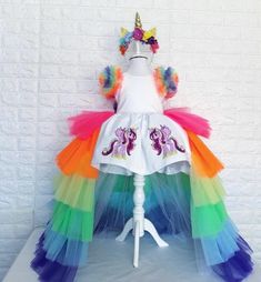 🌈Hello Welcome 🌈  🎁 Unicorn crown gift 🎁  Customizable dress. We can print any logo you want on the front of the dress, please contact me via message. Please send me your daughter's chest size, waist size and shoulder to knee size. Send me your measurements. Color options are available. We can prepare in the colors you want. For this, leave a note in the personalization section, You can attach and remove the tail. Fast shipping is available. If you have more detailed questions, I can help. S Unicorn Crown, Vibrant Dress, Detachable Train, Unicorn Dress, Rainbow Dress, Unicorn Rainbow, Dress For Girls, Dress Set, Birthday Dresses