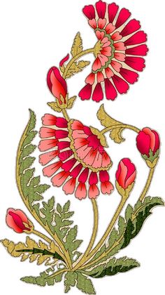 an embroidered design with red flowers and green leaves on a white background royalty illustration stock illustration