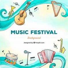 music festival background with musical instruments