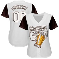 Custom White Brown 3D Pattern Design Beer Festival Authentic Baseball Jersey Sublimation Design With Baseball Collar For Game Day, White Baseball Jersey With Team Name, White Sports Fan Baseball Jersey With Team Name, White Baseball Jersey With Team Name For Sports Fans, White Team Spirit Baseball Jersey For Sports Events, Customizable Baseball Jersey For Fans, Customizable Baseball Jersey For Sports Events, White Baseball Jersey For Sports Events, Customizable Collegiate White Baseball Jersey