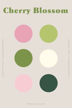 the color scheme for cherry blossom is shown in green, pink, and white circles