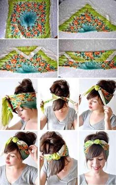 12 Ways to Rock a Head Scarf this Summer | momooze Pinup Hair Bandana, Hair Scarf Tutorial, Scarf Tutorial, Diy Scarf, Pin Up Hair