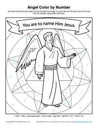 an angel color by number page with the words, you are to name him jesus