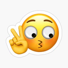 an emoticive smiley face making the v sign with its fingers sticker on a white background