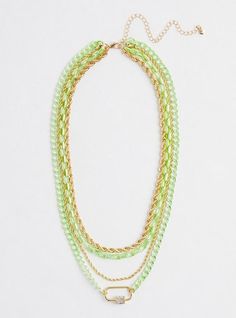 FIT Measures 19”, 20”, 21. 50, 23. 50” L + 5” extender. MATERIALS + CARE Base metal. . Imported. DETAILS High shine finish. . Layered silhouette. . The best plus size women's rope & link layered chain necklace - green yellow necklaces in multi. Trendy Green Chain Link Jewelry, Green Metal Necklace With Adjustable Chain, Green Metal Chain Necklace With Adjustable Chain, Green Chain Link Necklace With Adjustable Chain, Green Adjustable Chain Link Necklace, Green Necklace With Adjustable Chain, Green Link Chain Jewelry, Trendy Green Chain Necklace With Adjustable Chain, Trendy Green Adjustable Chain Necklace