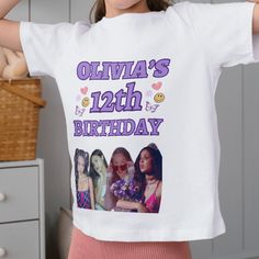 ~Personalised Olivia Rodrigo Birthday T-Shirt.  ~Using a Cotton T shirt  ~Using Transfer paper  ~WASHING~  Must be washed in washing machine, 104F with spin cycle. DO NOT HAND WASH. DO NOT WASH AS DELICATE. Turn inside out. White T-shirt With Sublimation Print For Birthday, Customizable White T-shirt For Birthday Gift, Graphic Tee With Name Print For Birthday Gift, Birthday T-shirt With Name Print, Short Sleeve, Personalized Name Print T-shirt For Birthday, Birthday Gift Crew Neck T-shirt With Text Print, Birthday Name Print Short Sleeve T-shirt, White Custom Print T-shirt For Birthday, White Sublimation Print T-shirt For Birthday