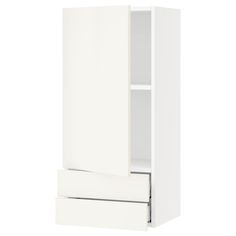 a white cabinet with two doors and drawers