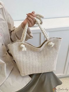 BirdinBag - Versatile Straw Shoulder Tote: Minimalist, All-Match Storage for Travel and Beach White Lightweight Rectangular Straw Bag, Lightweight White Rectangular Straw Bag, Casual White Beach Bag With Adjustable Strap, Lightweight White Beach Bag For Spring, Lightweight White Shoulder Bag For Beach, White Lightweight Shoulder Bag For Beach, Elegant White Beach Bag, Casual White Woven Beach Bag, Versatile White Shoulder Bag For Vacation