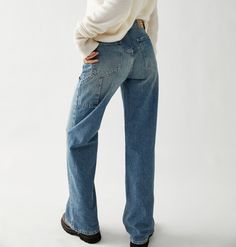 A contemporary take on the classic workwear-inspired silhouette, these We The Free jeans will be your go-to from this season to the next. Fit: High-rise, exaggerated slouchy silhouette Features: Zip fly and button closure, five-pocket design, utility-inspired detailing throughout, rigid denim fabrication Why We <3 It: Your favorite vintage pair, but better—pair these with a graphic tee or cozy sweater for endless ways to wear. Measurements for size 28 Waist: 30.5 in Hips: 39.5 in Rise: 12 in Ins Classic Workwear, Short Loungewear, Free Jeans, Cozy Sweater, Midi Maxi Dress, High Rise Jeans, Jeans For Sale, Cardigan Jacket, Baggy Jeans