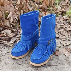 Women's Fringe Suede Moccasin Boots with Buckle Detail - Casual and Comfortable Western Style Ankle Boots 2024 - $39.99 Boots 2024, Winter Flats, Womens Suede Boots, Slouch Boots, Tassel Shoes, Slouchy Boots, Suede Moccasins, Moccasin Boots, Slouched Boots