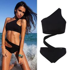 Elastic Single Shoulder One Piece Swimsuit Bikini - MeetYoursFashion - 1 Black Beachwear, Affordable Swimwear, Monokini Swimsuits, Summer Is Coming, Swimwear Cover, One Piece For Women, Monokini, Swimwear Fashion, One Piece Swimwear