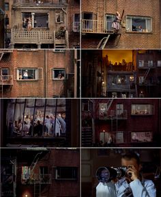 multiple shots of people on the balcony of an apartment building