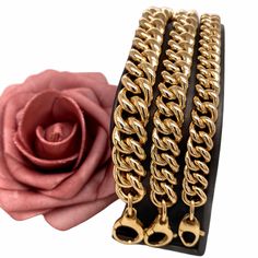 "𝓦𝓮𝓵𝓬𝓸𝓶𝓮 𝓽𝓸 𝓛𝓲𝓸𝓷𝓱𝓮𝓪𝓻𝓽 𝓳𝓮𝔀𝓮𝓵𝓻𝔂 𝓢𝓱𝓸𝓹 ♥ Gorgeous high quality Miami Cuban Bracelets crafted in high quality 14 K Italian Yellow Gold. Please note these bracelets are handmade and cut to any length you want us to make. Listing is set for 6\", 7\" and 8\" in length. If the length you want is not listed as an option for us to make please send us a message and we will send you a link for it. Please allow 1-4 weeks for delivery Style 1: 7.5 mm Width Style 2: 9.0 mm Width Sty Luxury Cuban Link Bracelet With Chunky Chain, Luxury Bracelets With Chunky Cuban Link Chain, Luxury Bangle Bracelets With Chain Detail, Luxury Link Bracelet With Chunky Chain, Luxury Curb Chain Link Bracelets, Luxury Chunky Chain Bracelet, Luxury Metal Bracelet With Chunky Chain, Luxury Gold Chain Bracelet With Cuban Link, Luxury Gold Bracelet With Chunky Chain