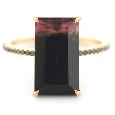 Luxury Rectangular Tourmaline Rings, Protection Ring, Pave Diamond Band, Pave Band, Raspberry Pink, Black Diamond Ring, Protection Stones, Tourmaline Ring, Watermelon Tourmaline