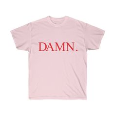 🎄Order deadline for a guaranteed USA Christmas delivery: Dec. 13th🎄 Kendrick Lamar DAMN Red Logo Inspired Unisex Heavy Cotton T-Shirt Compton Hip Hop Classic Tee This ultra cotton tee has the classic cotton look and feel. Excellent quality print adds statement to casually elegant appearance. + Classic fit + 100% Pre Shrunk Jersey Knit Cotton + Light fabric (6.0 oz/yd² (203 g/m + Runs bigger than usual - Measurements on the last picture RETURN & EXCHANGE POLICY: Every item is made to order Red Slogan Crew Neck Shirt, Red Casual Shirt With Funny Text, Casual Red Shirt With Funny Text, Red Crew Neck Shirt With Funny Text, Red Crew Neck Top With Funny Text, Red Short Sleeve Shirt With Funny Text, Red Cotton Shirt With Funny Text, Kid Cudi Albums, Usa Christmas