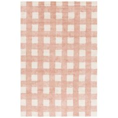 a pink and white checkered rug