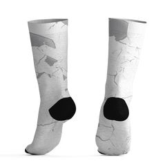 PRODUCT DESCRIPTION:  - Made to match ' AJ 1 Wolf Grey '  - Step up your comfort game with our premium socks, crafted from a blend of 73% polyester, 18% nylon, 3% cotton, and 6% spandex.  - Designed to fit women's sizes 5 US to men's sizes 12 US, these 200 needle knit socks offer a snug, comfortable feel.  - Featuring cushioned bottoms for extra support, they're perfect for all-day wear. Fitted Non-slip White Socks, White Non-slip Socks For Stocking Stuffers, Non-slip White Socks For Stocking Stuffers, Cement Gray, Knit Socks, Knitting Needles, Knitting Socks, Step Up, Cement