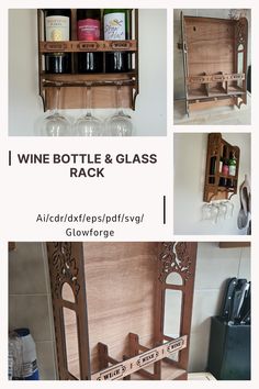 the wine bottle and glass rack is made from wood