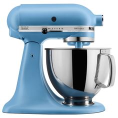 a blue kitchen mixer on a white background