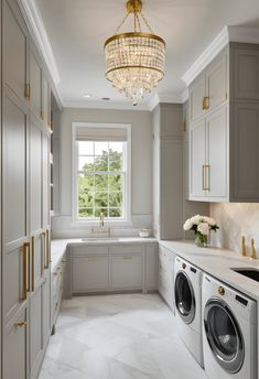 a washer and dryer in a very large room