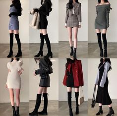 Korean Boots Outfit, Knee Length Boots Outfit, Girly Outfit, Golden Globes Red Carpet, Being A Woman, Outfits Petite, Dress Woman