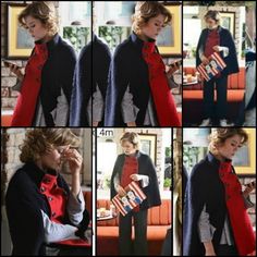 a collage of photos shows a woman wearing an american flag cape