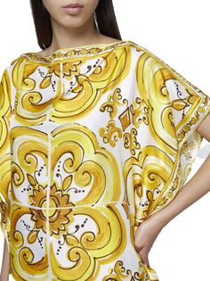 Natural (other)->silk, 100% Elegant Yellow Silk Kaftan, Gold Silk Blouse For Summer, Elegant Yellow Kaftan For Vacation, Elegant Silk Blouse For Vacation, Elegant Multicolor Beach Blouse, Long Kaftan Dress, Italy Women, Printed Silk Dress, Long Kaftan