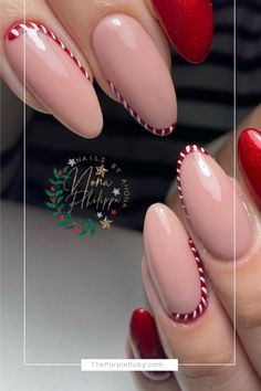 Winter Nail Inspiration: Take a trip down candy cane lane with the cutest thing you’ll ever see. See more and Classy Christmas Nails on our Winter Nails Board and Blog. Nails Candy Cane, Nails Board