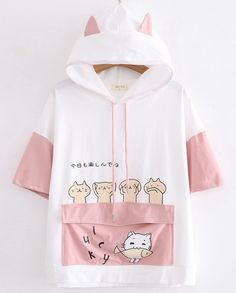 Japanese Letter, Cat Spirit, Harajuku Hoodie, Fish Graphic, J Black, Cute Hoodie, Cat Hoodie, Sleeve Pattern, Soft Hoodie