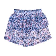 New With Tags Simply Southern Ruffle Skirt In Pink And Blue Leaf Pattern Size Medium Beach Skort With Ruffled Skirt In Pink, Beach Skort With Ruffled Pink Skirt, Pink Ruffled Skort For Beach, Beach Pink Ruffled Skort, Pink Floral Print Skort For Vacation, Pink Skirted Shorts For Beach, Pink Mini Skirt For Vacation, Casual Skirted Pink Shorts, Casual Pink Skirted Shorts