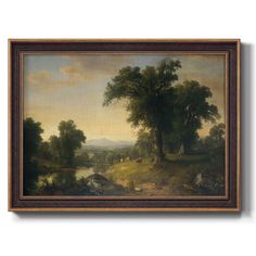 an oil painting on canvas of a wooded landscape