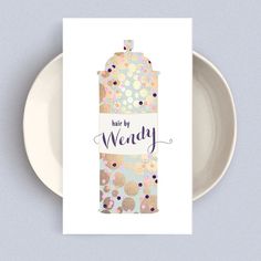 a card with the words, hair by wendy on it and an image of a cake