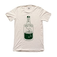 You've heard of a genie in a bottle but have you ever seen a bear fishing in a whiskey bottle? Neither have your friends so prove it with this tee! The Moore Whiskey Bear Tee in oatmeal is a screen printed t shirt with forest green water-based ink. With a retail fit, this incredibly soft t shirt is made out of a tri-blend of 50% polyester, 25% cotton, and 25% rayon. Our soft mens t shirts are unisex in wear. Design inspiration: "This design is a collab with Mountain Khaki. The goal of the collab Tshirt Printing Design, Tshirt Design Inspiration, Shirt Design Inspiration, Screen Printing Shirts, Tee Shirt Homme, Bear T Shirt, Fishing T Shirts, Mens T Shirts, Fishing Shirts