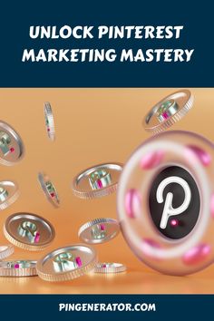 the pinterest marketing master is surrounded by pink and white circles that are flying through the air