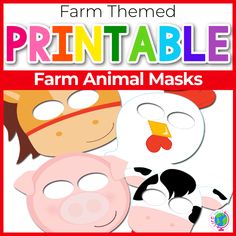 farm animal masks with the words printable on them and an image of a cow, pig